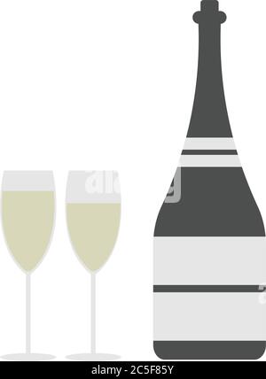 Alcohol Bottle With Two Champagne Glasses Illustration Celebration Toast Symbol Vector Stock Vector