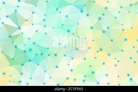 Abstract geometric crystal background with triangular polygons. Vector illustration. Dots with circles, big data visualization. Turquoise and yellow c Stock Vector