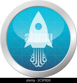 Rocket icon vector illustration spaceship on light blue shiny circle frame Stock Vector