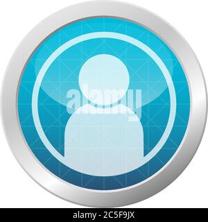 User avatar profile icon vector illustration website or app member UI button light blue shiny circle frame Stock Vector