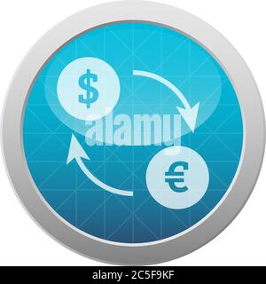 Currency exchange icon switching cash money Dollar to Euro symbol financial vector light blue circle illustration Stock Vector