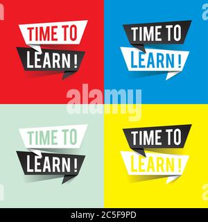 Modern design time to learn text on speech bubbles concept. Vector illustration Stock Vector