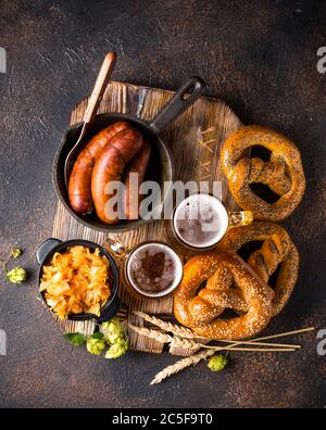 Beer, pretzels and Bavarian food Stock Photo