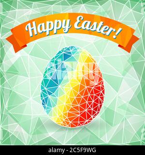 Colorful Easter egg on abstract geometric background with triangle polygons. Stock Vector