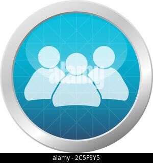 Three people teamwork icon business cooperation symbol on light blue shiny circle vector illustration Stock Vector