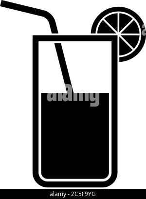 Cocktail or fresh juice glass isolated black drink icon minimalistic flat design vector illustration Stock Vector