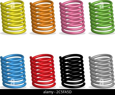 Multi color springs icon set three dimensional realistic metal flexible spiral automobile part vector illustration Stock Vector
