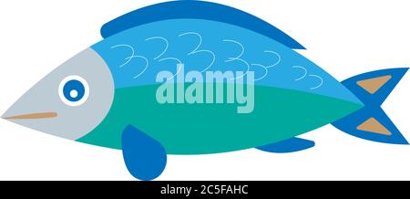Cute fish icon blue and green isolated vector on white background Stock Vector