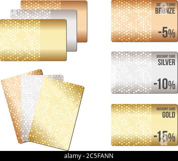 Set of luxury metallic backgrounds. Bronze, silver, gold. For discount, credit, gift cards or other design. Stock Vector