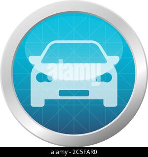 Car front view icon vector illustration transportation symbol on light blue shiny circle frame button Stock Vector
