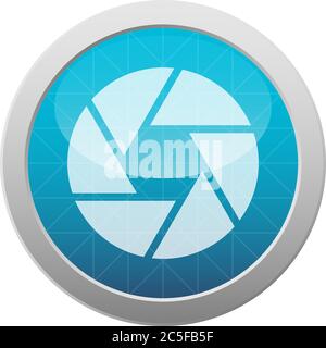 Camera shutter icon round button light blue glossy vector illustration isolated on white background Stock Vector