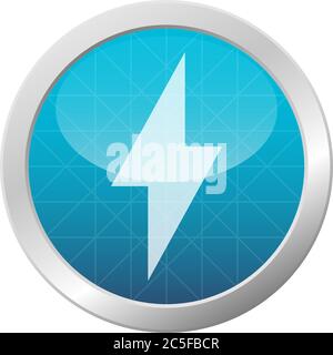 Lightning icon energy concept thunderbolt strike design vector electric shock flash light blue shiny circle isolated illustration Stock Vector