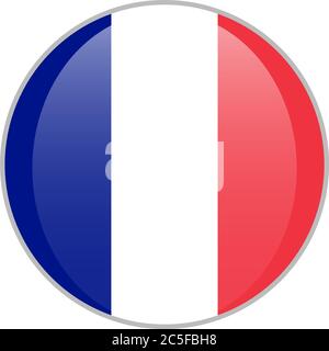 France national flag round glossy icon. French badge Isolated on white background. Stock Vector