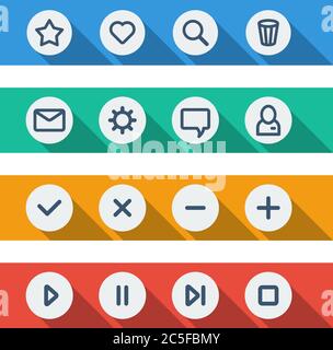 Flat UI design elements - set of basic web icons on colorful bars. Vector illustration. Stock Vector