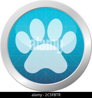 Animal paw print isolated pet or wildlife footprints traces on light blue shiny circle frame vector illustration Stock Vector