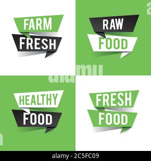 Modern design healthy bio food concept text on speech bubbles.  Vector illustration Stock Vector