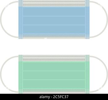 Surgical mask icon set blue and green medical face protective cover symbol illustration vector isolated on white background Stock Vector