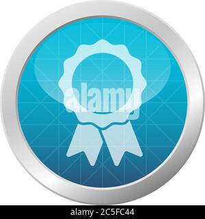 Ribbon medal badge icon on light blue shiny circle frame quality certification reward symbol vector illustration Stock Vector
