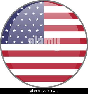 The United States of America national flag round glossy icon. USA badge Isolated on white background. Stock Vector