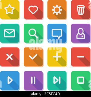 Flat UI design elements - set of basic web icons on colorful bars. Vector illustration. Stock Vector