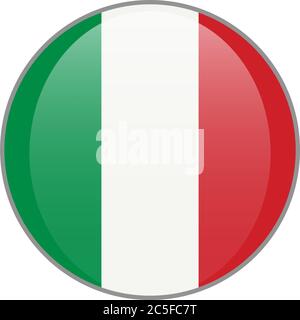 The Italian national flag round glossy icon. Italy badge Isolated on white background. Stock Vector