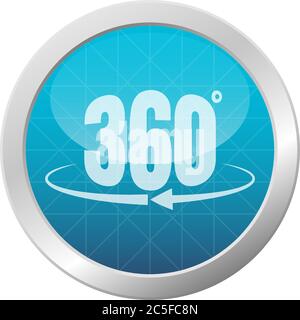 Virtual Reality 360 Degrees VR view Icon for app or web round button light blue glossy illustration Stock Vector