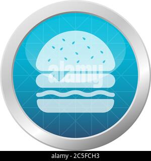 Hamburger icon white burger with bun vector illustration on round shiny circle frame button flat design Stock Vector