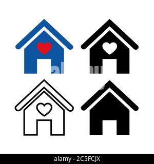Stay home and heart, home sticker outline, line symbols. Vector illustration. Stock Vector
