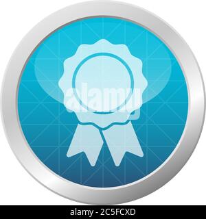 Ribbon medal badge icon on light blue shiny circle frame quality certification reward symbol vector illustration Stock Vector