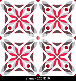 Abstract geometric pattern in red-grey-brown colors, with waves and dots. Seamless background. Vector illustration. Stock Vector
