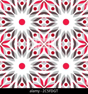 Abstract geometric pattern in red-grey-brown colors, with waves and dots. Seamless background. Vector illustration. Stock Vector