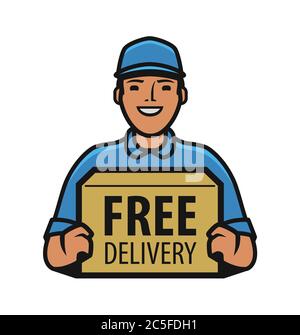 Delivery man with box in his hands. Courier service vector illustration Stock Vector