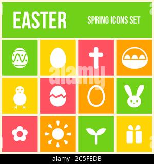 Set of colorful Easter icons in flat style. Vector illustration. Stock Vector