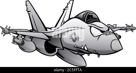 Military Fighter Attack Jet Airplane Cartoon Isolated Vector Illustration Stock Vector