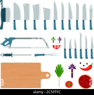 Set of Meat Knifes icons flat vector Stock Vector