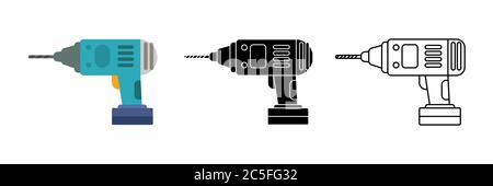 Hand electric drill on white background. Tool for drilling holes in materials. Vector illustration in trendy flat style. Stock Vector