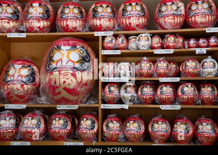 Daruma dolls sold  at the Shōrinzan Daruma-ji Temple. Takasaki, Japan. Stock Photo