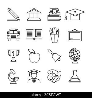 Education icons set. Trendy flat style for graphic design, web-site. Stock Vector illustration. Stock Vector