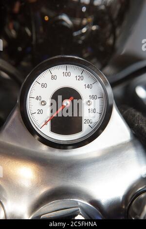 close up detail image of speedometer dial on a motorbike Stock Photo