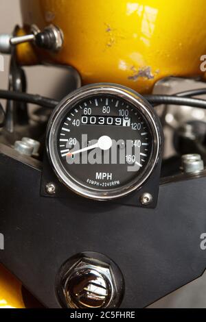 close up detail image of speedometer dial on a motorbike Stock Photo