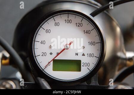 close up detail image of speedometer dial on a motorbike Stock Photo
