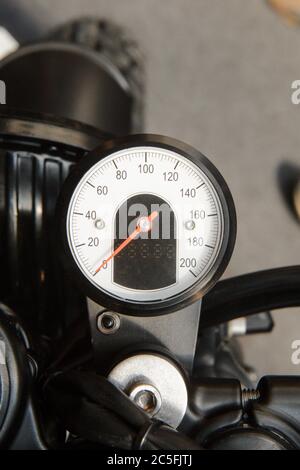 close up detail image of speedometer dial on a motorbike Stock Photo