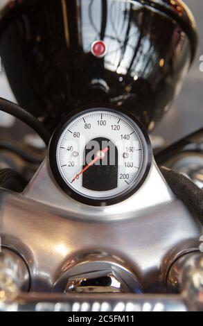 close up detail image of speedometer dial on a motorbike Stock Photo