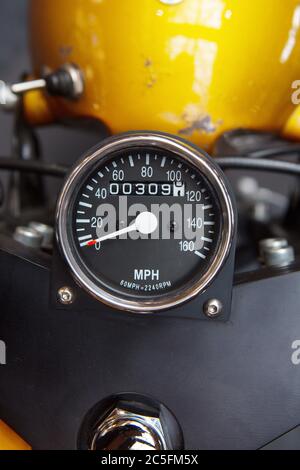 close up detail image of speedometer dial on a motorbike Stock Photo