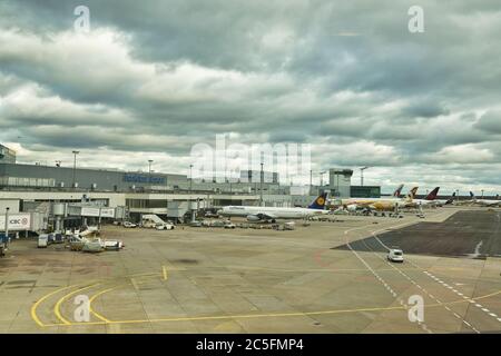 FRANKFURT AM MAIN, GERMANY - CIRCA JANUARY, 2020: aircrafts on tarmac at Frankfurt am Main Airport. Stock Photo
