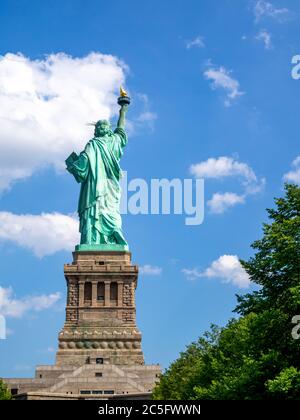 back view of Statue of Liberty in America on a hot summer day Stock Photo
