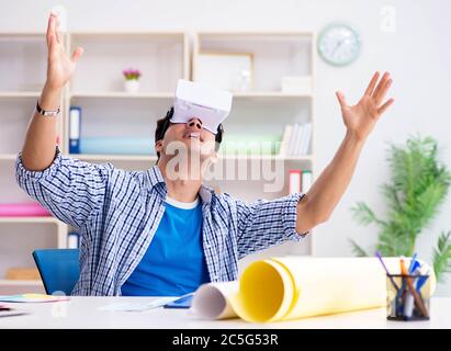 The young designer with virtual reality vr glasses Stock Photo