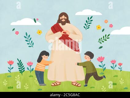 Jesus christ catholic religious, Jesus with children illustration 001 Stock Vector