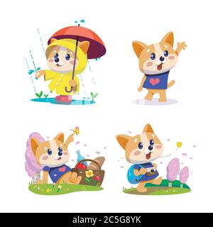 Cute little dogs showing various emotions and actions illustration 001 Stock Vector