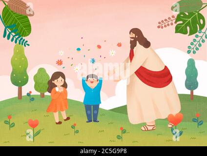 Jesus christ catholic religious, Jesus with children illustration 006 Stock Vector